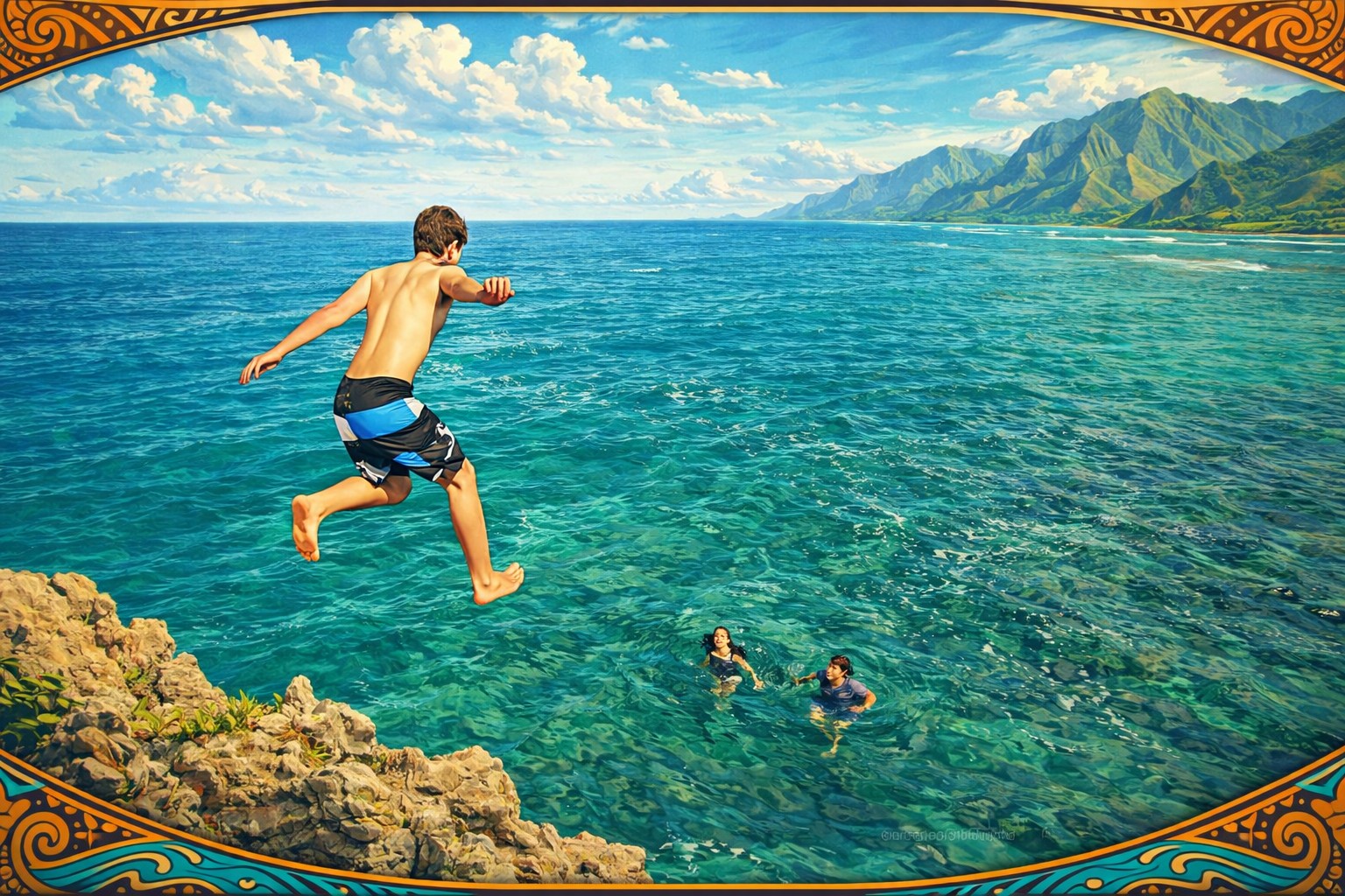 Island mountains and ocean